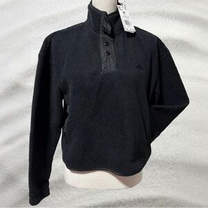 NWT NEW Adidas Women’s Black Polar Fleece Crop Pullover / Size Medium / IN9439